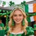 3 x St Patricks Day Headband Set - Green Shamrock Headbands with Glitter Shamrock Earrings for Women St Patricks Day Accessories