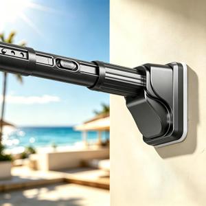 Heavy Duty One-Click Tension Curtain Rod 40-67 Inch, Easy to Install, No Drill Adjustable Curtain Rod, 1.26"Diameter Non-Slip Rod for Windows, Shower, Bathroom, Closet, Balcony & Outdoor Spaces, Black