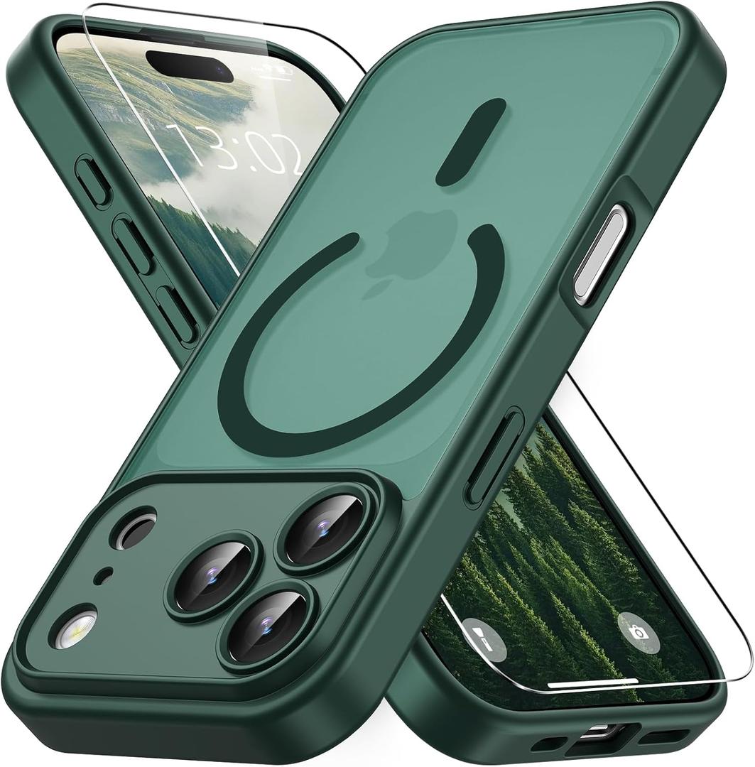 Vansdon for iPhone 17 Pro Case, Compatible with MagSafe, Magnetic Translucent Matte Slim Protective Cover with 1 Screen Protector - Military-Grade Drop Protection (Dark Green)
