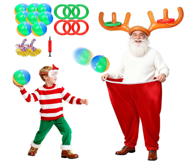 Santa Pants Christmas Party Games for Kids Adults, Granny Pants Yard Game, Christmas Game for Family Party, Inflatable Reindeer Antler Ring Toss, Holiday Fall Festival Thanksgiving Carnival Activity