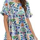 YESNO Summer Dresses for Women 2026 Floral Boho Ruffle Short Sleeve Sundresses Casual Shift Dress ESA, XL