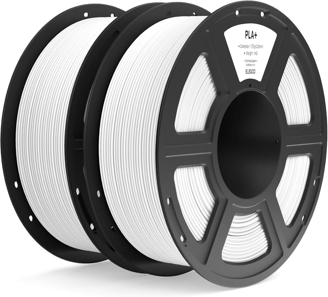 ELEGOO PLA+ Filament 1.75mm White 2KG, High Toughness PLA Plus 3D Printer Filament Dimensional Accuracy +/- 0.02mm, 2pcs 1kg Spool(2.2lbs) Fits for Most FDM 3D Printers