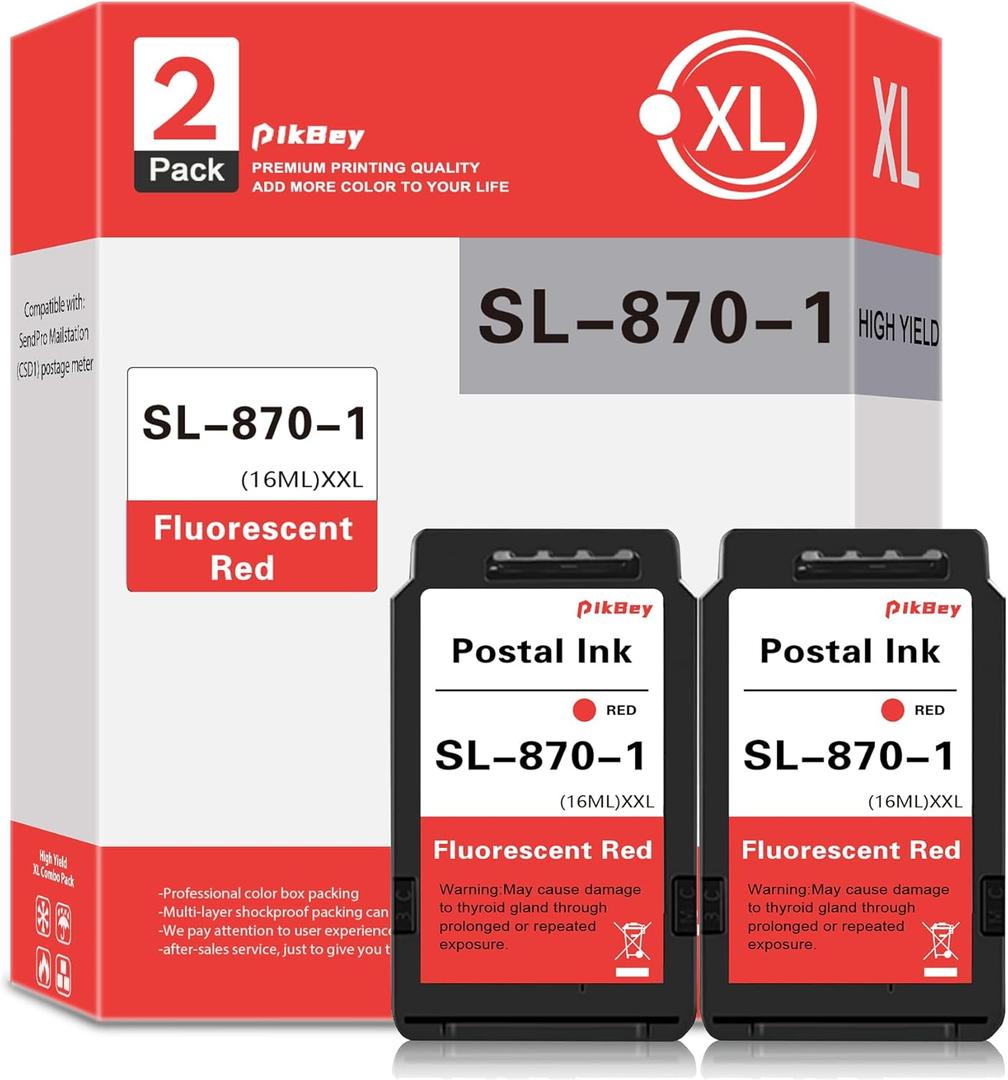 SL-870-1 XXL Red Ink Cartridge High Capacity Compatible for SL870-1 Fluorescent Red Ink Cartridges Replacement for The PB New SendPro Mailstation Postage Meter (CSD1) 2-Pack XXL (16ml)