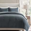 EVERGRACEHOME 100% Cotton Modern Lines Quilt Set King Size, Pre-Washed Soft Striped Coverlet Bedspread, 3 Piece Lightweight Bedding Set for All Season, with 2 Pillow Shams, Midnight Blue