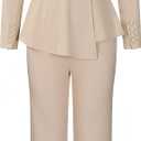 Women Suit Jacket 2 Piece Ruffle Blazer with Wide Leg Pants Suit Long Sleeve Business Casual Outfits (M)