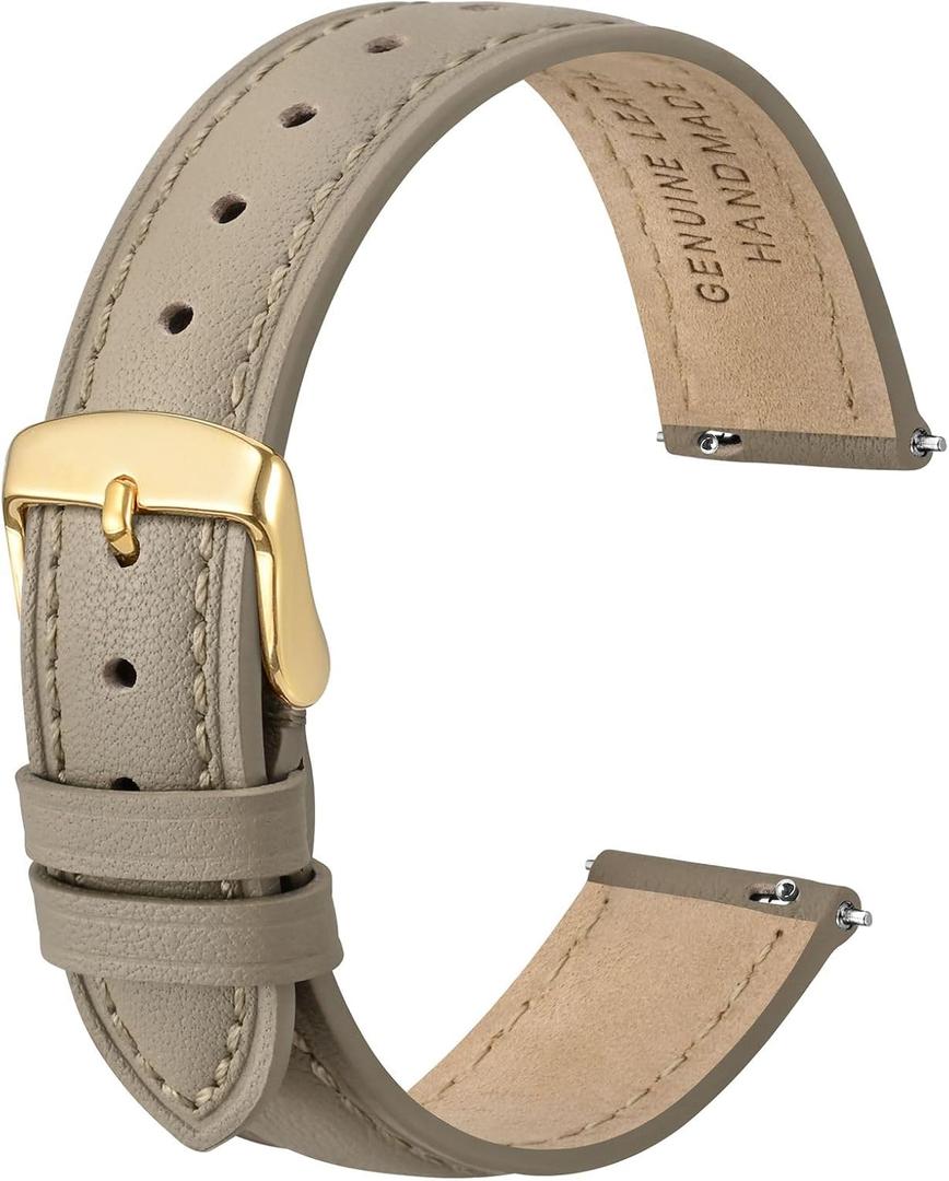 Anbeer Flat Thin Elegant Genuine Leather Watch Strap,Quick Release Replacement Watch Band for Women,Band Size 12mm 14mm 16mm 18mm 20mm 22mm for Choose