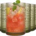 Green Hobnail Drinking Glasses Set of 6,15 oz Vintage Highball Glasses,Drinkware Kitchen Glasses for Cocktail,Iced Coffee,Beer,Ice Tea,Wine,Whiskey,Water