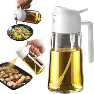TrendPlain 16oz/470ml Glass Olive Oil Sprayer for Cooking - 2 in 1 Olive Oil Dispenser for Kitchen Gadgets, Air Fryer, Salad, and BBQ - White