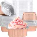 40 Pack Mini Cake Pans with Lids, 5oz Square Aluminum Foil Brownie Baking Cups, Muffin Tin Ramekins, Disposable Dessert Cupcake Cups for Wedding Birthday Party, Champagne