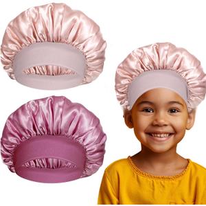 2 PCS Bonnets for Kids Baby Silk Satin Sleeping Cap Kid Bonnets Girl Curly Hair Wrap Elastic Wide Band Bonnet Sleep Cap for Child Toddler Teenager