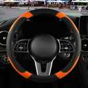 Microfiber Leather Steering Wheel Cover, Breathable, Anti Slip, 13.5 inch to 14 inch, Black with Orange