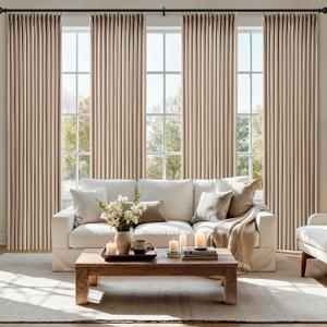 MIULEE Pinch Pleated Thick Linen Curtains 90 Inch 4 Panels Set Back Tab Memory Trained Pinch Pleat Semi Sheer Light Filtering Privacy Curtain Let Light in Window Drapes for Living Room Bedroom Taupe