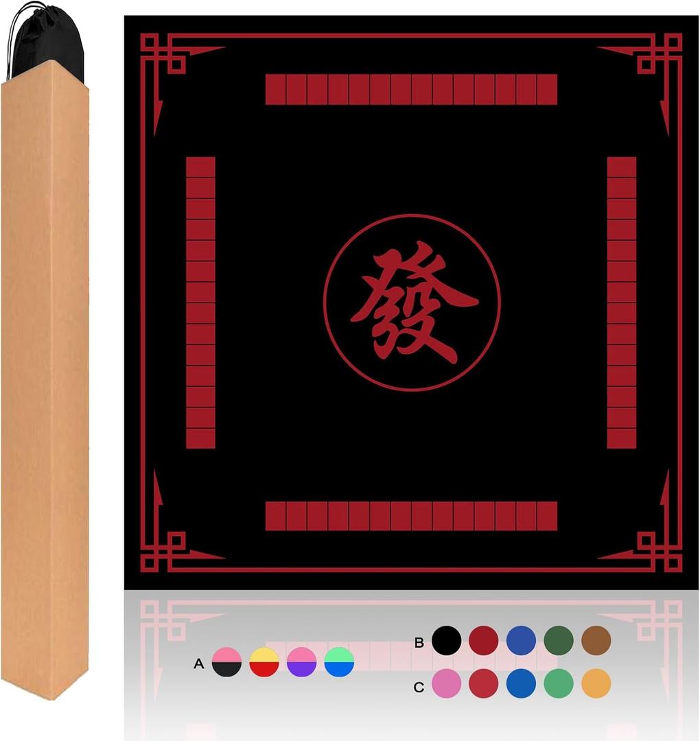 Mahjong Mat, 31.5 in x 31.5 in Mahjong Table Mat for Tile Game, Anti Slip and Noise Reduction Table Cover for Poker Card Board and Dominoes(Black)