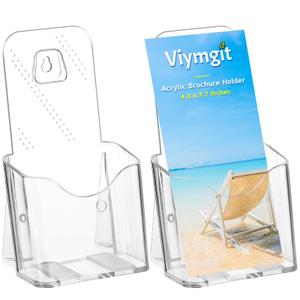 Viymgit Brochure Holder Stand, 2 Pack 4 inches Acrylic Pamphlet Display Stand Wall Mount/Countertop, Clear Plastic Trifold Rack Card Holder for Organizer Flyer, Leaflets, Document, Literature
