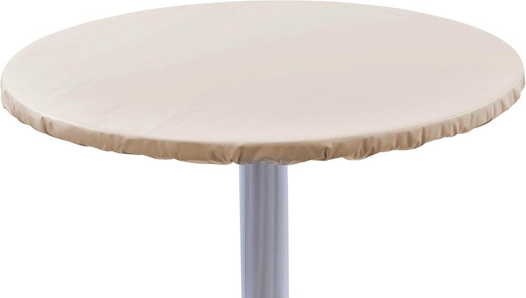 Yourtablecloth Heavy Duty Vinyl Round Fitted Tablecloth (Table Cover) with Flannel Backing Vibrant Colors Elasticized Tablecloth Great for Indoor and Outdoor Dining and Playing Cards 36 Sand (36 Round)