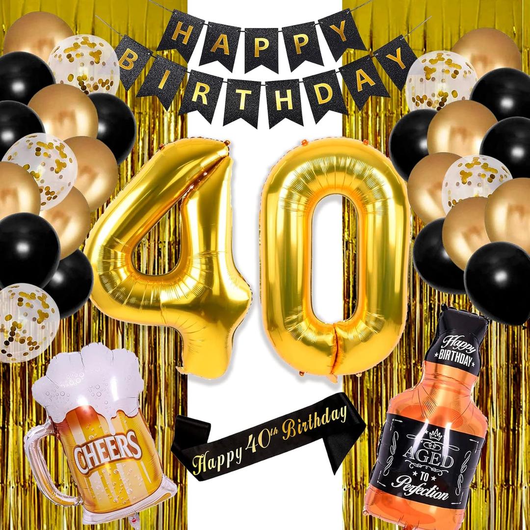 40th Birthday Decorations: Happy Birthday Banner, Balloons & Party Decorations for Him & Her