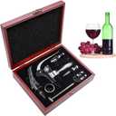 SumDirect Wine Opener Set - Lever-Arm Rabbit Corkscrew, Accessory Set With Bottle Opener, Foil Cutters, Aerator, Stopper, Thermometers, Drip Rings, Spare Spirals and Dark Cherry Wood Box