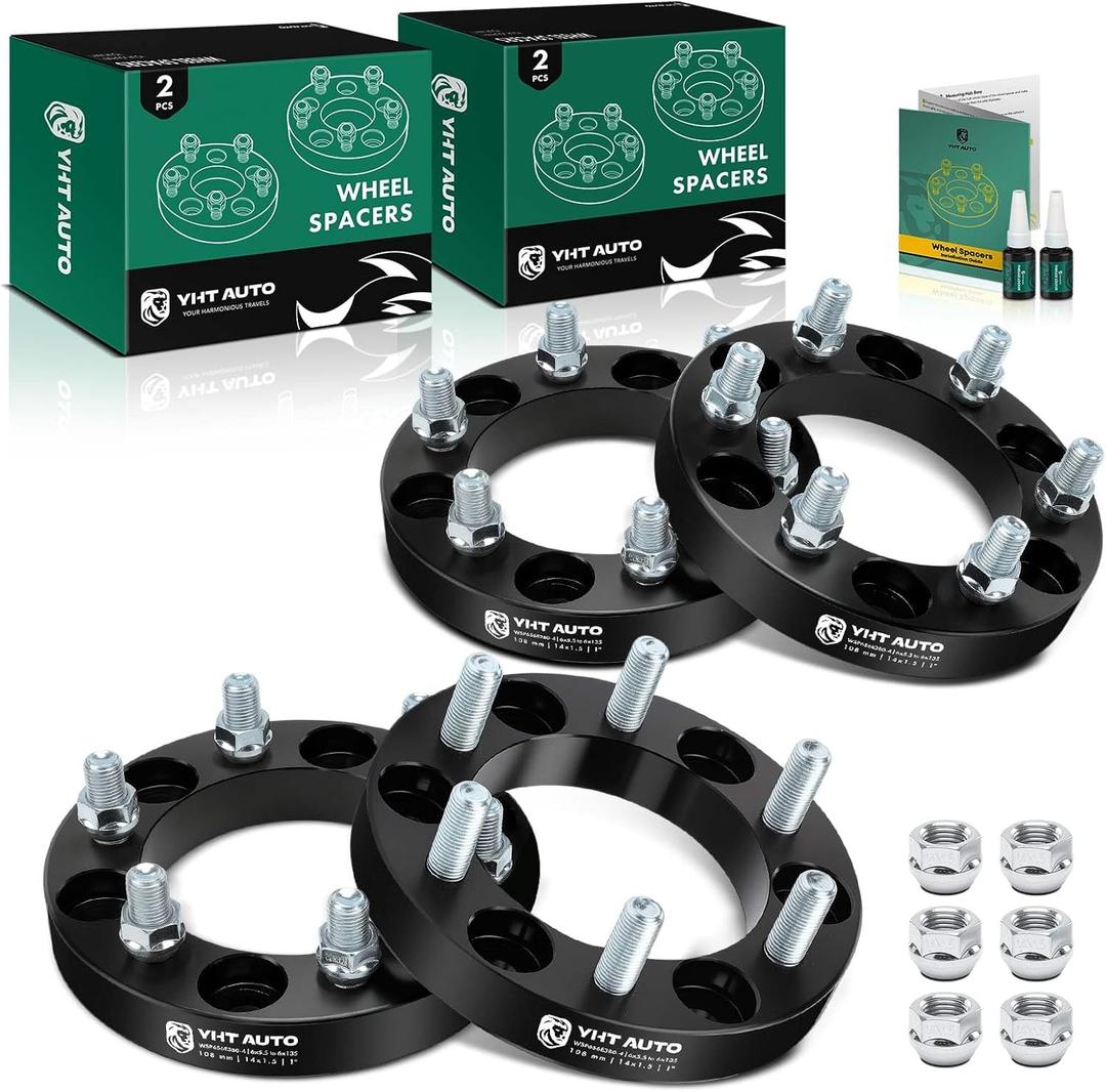 YHTAUTO 6x5.5 to 6x135mm Wheel Adapters 1" Compatible with Chevrolet Cadillac GMC Ram Models: Silverado Yukon, Tire Spacers w/M14x1.5" & 12.9 Grade Studs, 108mm Center Bore 6 Lug 4PCS
