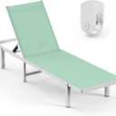 Lounge Chair Outdoor with Wheels, Aluminum Pool Lounge Chairs with 5 Adjustable Backrest, Outdoor Chaise Lounge for Poolside, Deck, Beach (LightGreen), S-1 Pack
