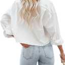 Tankaneo Womens Button Down Cropped Shirts Long Sleeve Casual Crop Tops Solid Lapel Blouse Shirt with Chest Pocket, Medium