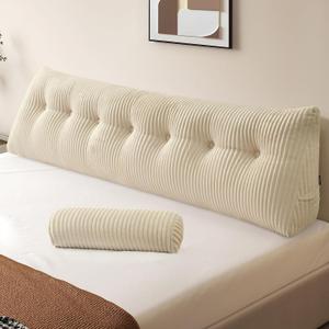 Z-hom Large Wedge Pillow Headboard, King Triangular Headboard Pillow, Reading Pillow Bed with a Roll Pillow for Bed Sitting Up Sleeping, Backrest Cushion Headboard Gap Pillow for Back, Beige Cream