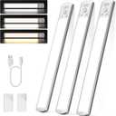 Joyzy 3 Pack Battery Operated Closet Lightings LED Rechargeable Motion Sensor Counter Light Indoor Magnetic Dimmable Above Stove Lights, Wireless Under Cabinet Lights Over Sink Light RV Step Lighitng, 3 Pack-11.8"