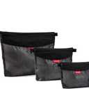 pack all 3 Pcs Water-resistant Material Zipper Pouch Set, Mesh Zipper Bags for Storage, Travel, Office (Black)