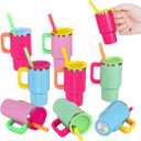 Mini Tumbler Shot Glass with Straw and Lids Handle, 3.5 oz Cute colorful Stainless Steel Insulated Sublimation Small Tumbler Cup for Drink Cocktail Bar Beach Party Gift (8 Packs) (2 purple+2 blue+2 green+2 rose red8-piece)