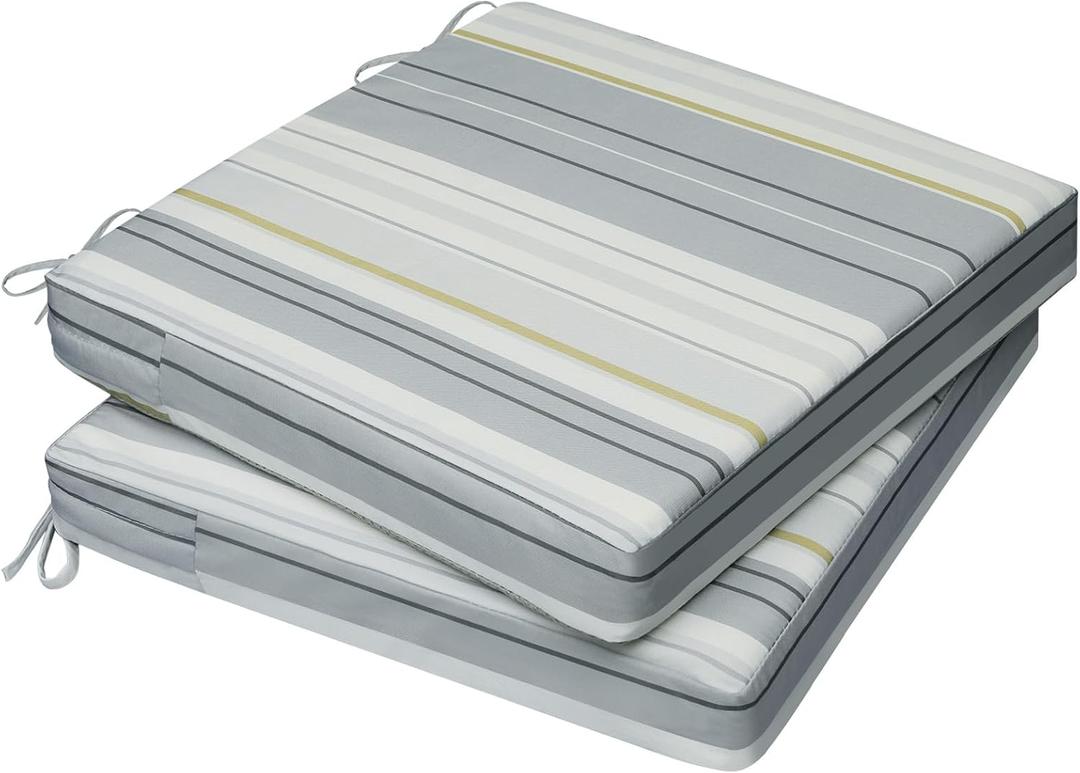 AAAAAcessories Outdoor Seat Cushions for Chairs, Waterproof, Fade-Resistant, 17" x 16" x 2", Patio Furniture Replacement Cushions, Set of 2, Ash Blue Harbor Stripe