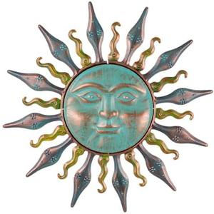 HOBYLUBY Metal Wall Art Decor, 25'' Large Wall Art Hanging Decor & Wall Sculpture, Sun Wall Decor for Patio, Fence, Garden, Home Decor(Cyan)