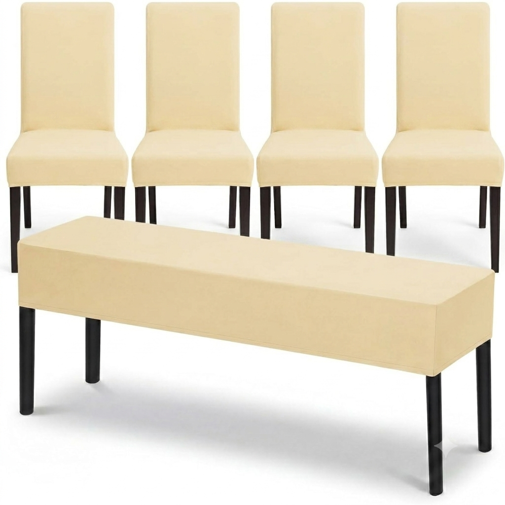 Moukeren 5 Pcs Stretch Dining Chair Covers Bench Cover Removable Washable Slipcovers Parsons Chair Slipcover Seat Protector for Dining Room Hotel Ceremony Restaurant Wedding Party (Khaki)