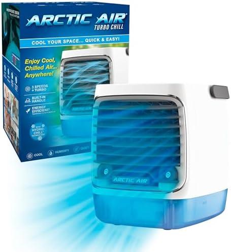 Ontel Arctic Air Turbo Chill Evaporative Cooler with HydroChill Technology, 4-Speed Portable Air Cooler Fan, Up To 8 Hr Per Fill, 7-Color LED, Simple & Whisper Quiet Operation, for Home or Office Use