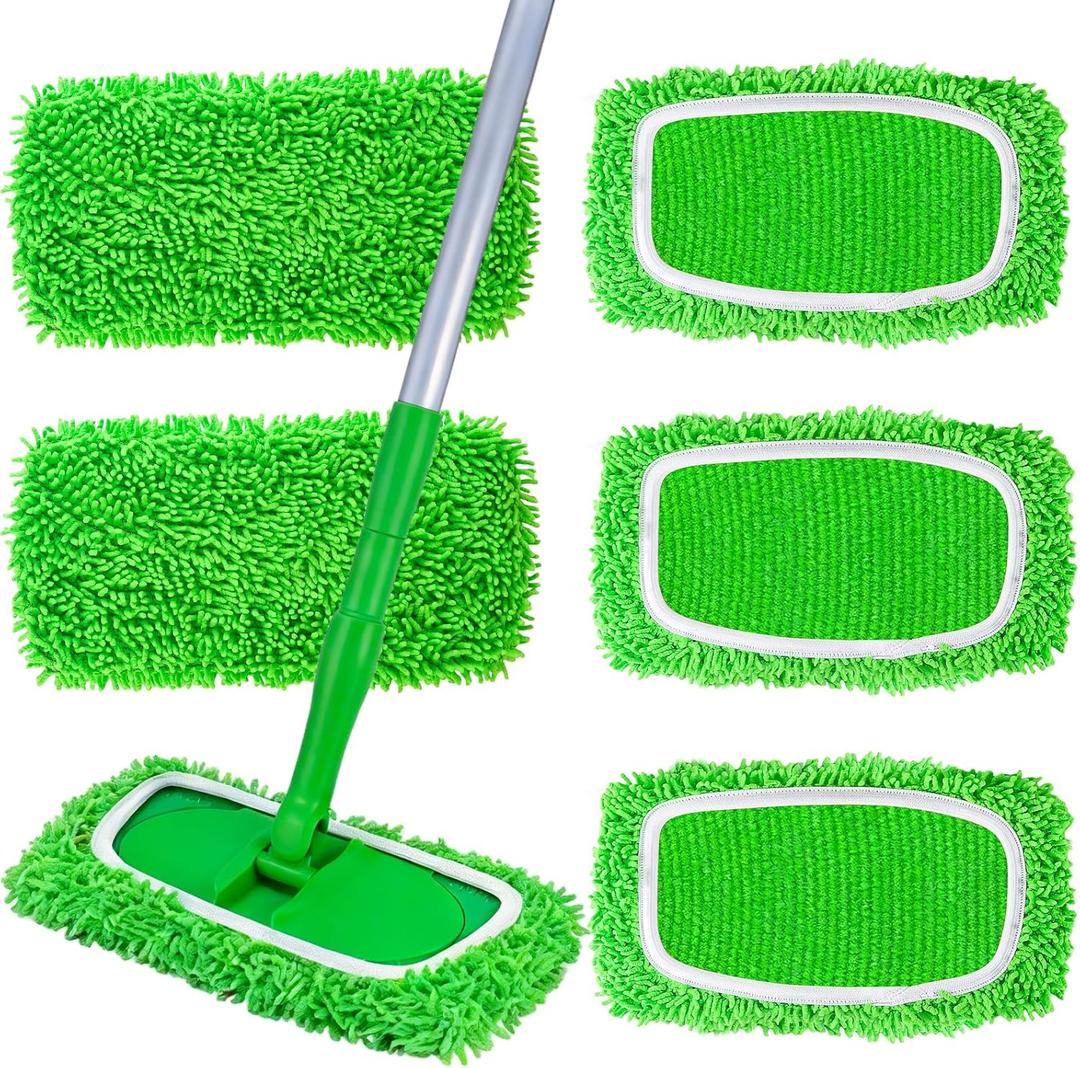 Mop Pads for Swiffer Sweeper Reusable Mop Dry Wet Mop Pad Refills Microfiber Replacement Sweeping Cloths Floor Cleaning Mopping Pad (5PCS) (Green)