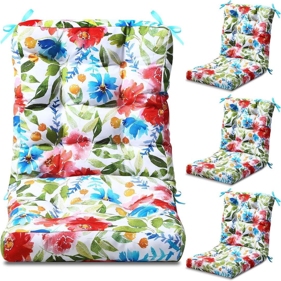 Hoteam 4 Set Outdoor Patio Chair Cushions 20 x 42 in Deep Seat Waterproof Patio Cushions Set for Furniture Replacement Removable Seat and Back (Flower)