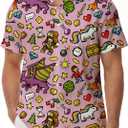 KYKU 80s Costume 90s Clothes Hawaiian Shirt for Men Button Down Shirts Short Sleeve Retro Disco Outfits (Pink, S)