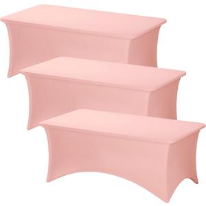 Fixwal 3 Pack Pink Table Cloths Rectangle 6FT, Tablecloths Rectangular Stretch Spandex Fitted Table Covers 6 FT for Parties, Trade Shows, Banquet, Weddings, Buffet, Graduation Decorations