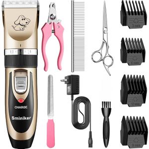 Rechargeable Cordless Dogs Cats Horse Grooming Clippers - Professional Pet Hair Clippers with Comb Guides for Dogs Cats Horses and Other House Animals Pet Grooming Kit (Gold2)
