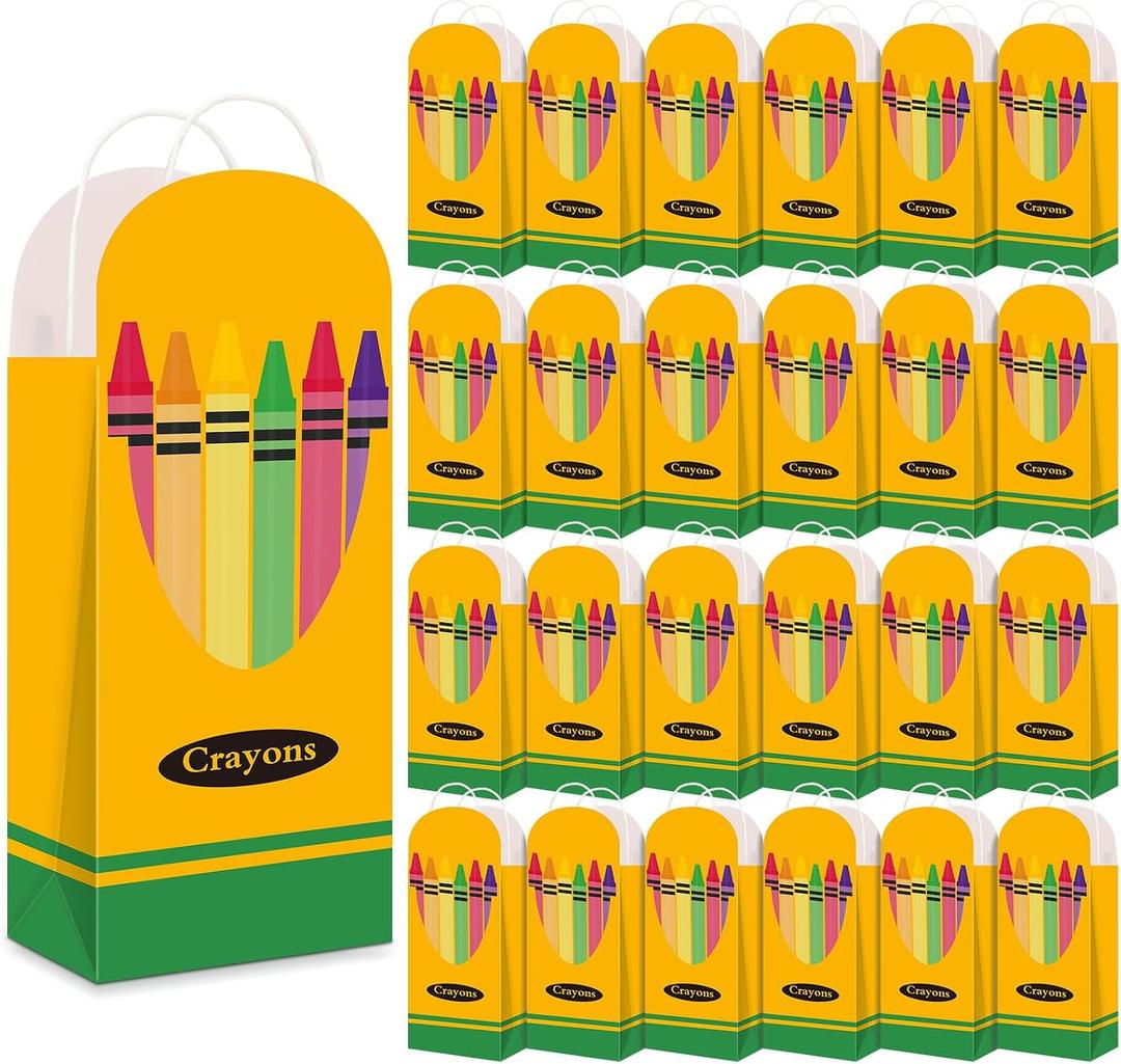 Yeyeplum 24 Pcs Back to School Crayon Box Gift Bag Bulk Crayon Box Goodie Bags with handle First day of School Party Favors for kindergarten Preschool Teacher