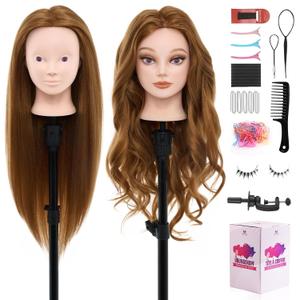 Mannequin Head 80% Human Hair - 28" Makeup Manikin Doll Head for Hair Styling, Hairdressing Training Practice Braiding for Cosmetology Students, Professionals & Practice Exams (Blonde#27)