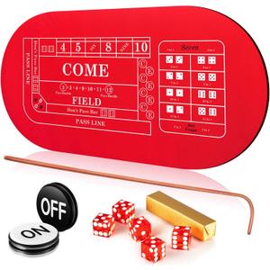 Leyndo Mini Craps Table Top Set Include About 36 x 18 Craps Table Mat 36 Rattan Stick 5 Casino Grade AAA 19mm Dice On/Off Buttons and a Mat Storage Bag for Casino Games,Home Entertainment,Party