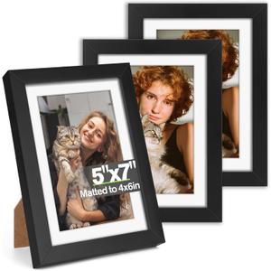 5x7 Picture Frame Set of 3, Display Pictures 4x6 with Mat or 5x7 Without, Multi Photo Frames Collage for Wall or Tabletop Display, Black