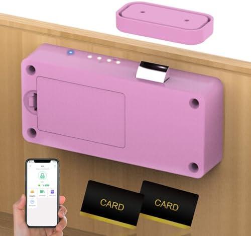 Smart Cabinet Lock, Anweller Hidden No Drill Adhesive Magnetic Baby Proofing Child Proof Drawer Locks, Keyless RFID Bluetooth Cabinet Locks for Adults File Kitchen Cupboard Closet Liquor - Pink