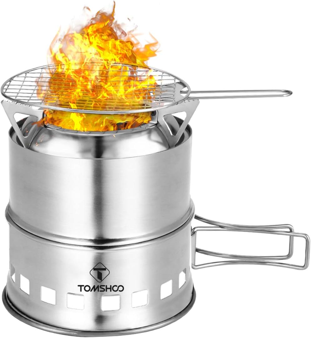 TOMSHOO Camping Stove, Portable Folding Windproof Wood Burning Stove Compact Stainless Steel Alcohol Stove Outdoor Camping Hiking Backpacking Picnic BBQ