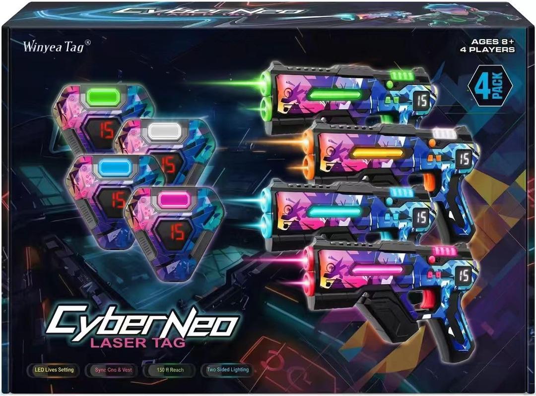 Laser Tag Set of 4, Lazer Tag Guns & Vests, Gift Ideas for Kids Teens and Adults, Cool Birthday Christmas Toys for Teenage Ages 8 9 10 11 12+Year Old Boy & Girls