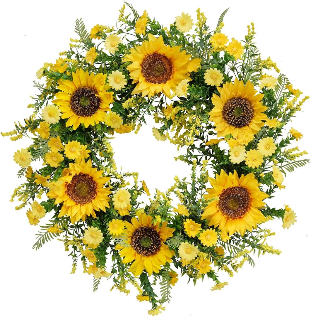 Well Known 21 Inch Sunflower Wreath for Front Door - Yellow Fall and Summer Decor - Handmade Silk Floral Arrangement for Home, Party, Festival, Wedding