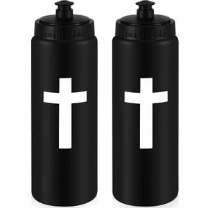 Honeydak Cross Water Bottle Christian Gifts for Women Religious Squeeze Water Cup 20 oz Sports Bottle with Pull Top Lid Birthday Thanksgiving Gifts for Mom Friends(Black)