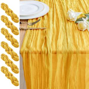 6PCS Table Runner Cheesecloth 10FT Gold Boho Gauze Cheese Cloth Rustic Sheer Table Runners for Wedding Bridal Baby Shower Party Decoration