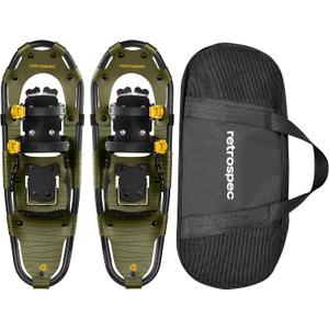 Retrospec Drifter Snowshoes for Women & Men - Lightweight Aluminum Frame Snow Shoes with Double Ratchet Binding System, Heel Lifts & Carry Bag for All Terrain Hiking & Winter Sports (21", Olive)