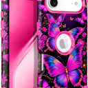 Rancase for iPhone Air Case,Three Layer Heavy Duty Shockproof Protection Hard Plastic Bumper +Soft Silicone Rubber Protective Case for Apple iPhone 17 Air 6.5 inch,Glow in The Dark-Hot Pink