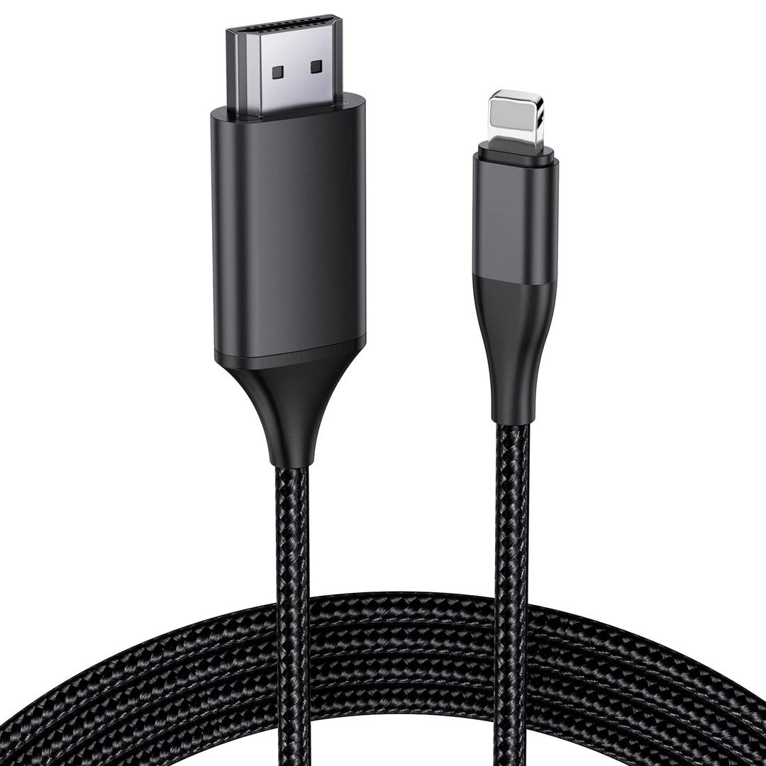 HDMI Cable for iPhone, Upgraded 1080P HDTV HDMI Cable Adapter Connector, Digital AV Video Sync Screen Compatible Converter for iPhone/i-Pad Devices, No Need Power Supply (13.2 ft, Black)